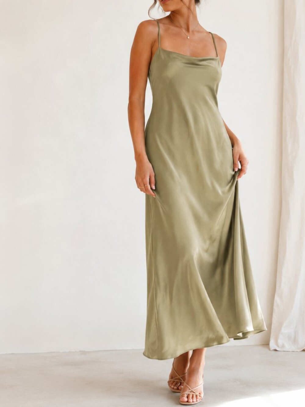 Nasty Gal Satin Halter Midi Dress Gold US 6‎ Y2K Slip